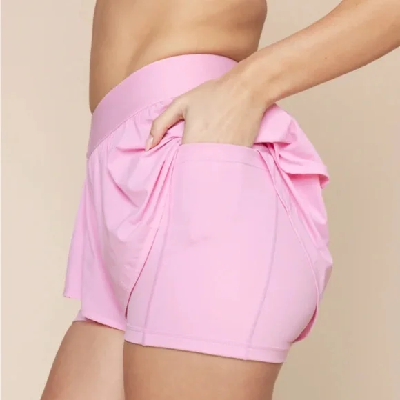 POPFLEX®-On The Run Ruffle Short - Bubblegum Pink Run Shorts - Picture 7 of 8